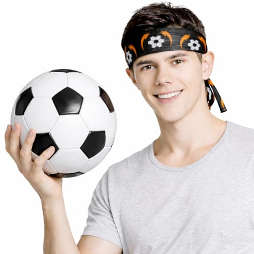 Image of Sweatband Headband for Men and Women | Moisture Wicking Sports Head Tie | Athletic Head band for Football soccer Running Gym Cycling | Adjustable Headband for Long Hair Workout