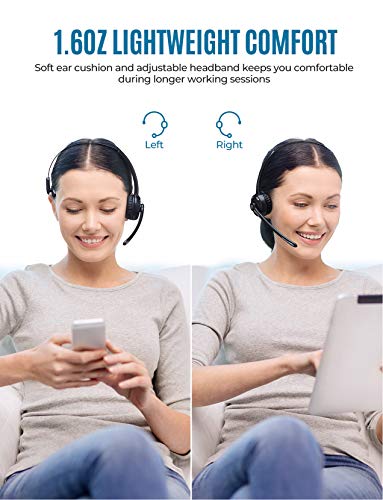 Mpow Pro Trucker Bluetooth Headset V5.0, Wireless Headphones with Microphone for Cell Phone, Office Bluetooth Headset, cVc 6.0 Noise Canceling, On Ear Headphones for Call Center, Truck Driver, Skype