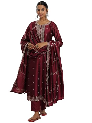 Libas Embroidered Silk Blend Straight Kurta set for Women (49218RXS)