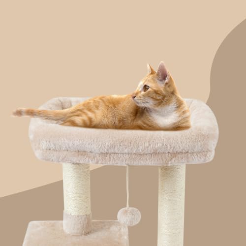 FISH&NAP Cute Cat Tree Kitten Cat Tower for Indoor Cat Condo Sisal Scratching Posts with Jump Platform Cat Furniture Activity Center Play House Beige - Image 4