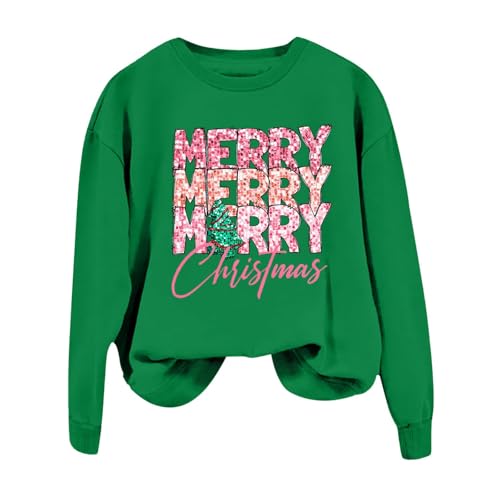 Sweat-shirt de Noël chic vert XL avec paillettes brillantes pour femme stylée