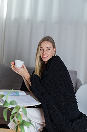 Chenille Chunky Yarn Arm Knitting Thick Bulky Diy For Knit Blanket Cushion Bed Sofa Home Decor (Black, 250G/0.55 Lb, 24 Yards) #TOP3