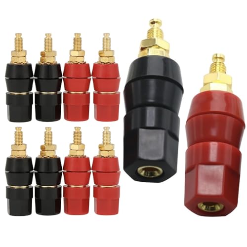 CESS Hexagonal Head Binding Post Banana Jack Socket Panel/Chassis Mount, Gold-Plated, Amplifier Terminal Connector, Red and Black, Screw Bolt Diameter 4.7mm, 10 Pack