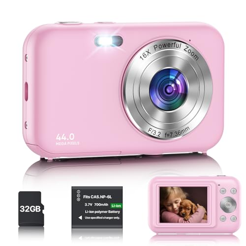Digitalkamera, Fotokamera Kompaktkamera mit 32GB Karte, 1080P 44MP Kamera Fotokamera mit 16X...