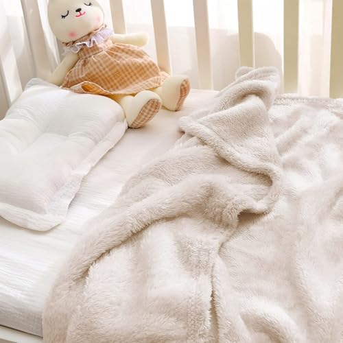 Exclusivo Mezcla Plush Fuzzy Fleece Throw Blanket, Super Soft, Fluffy and Warm Blankets for Couch, Bed, All Season Use (40x50 Inches, Beige)