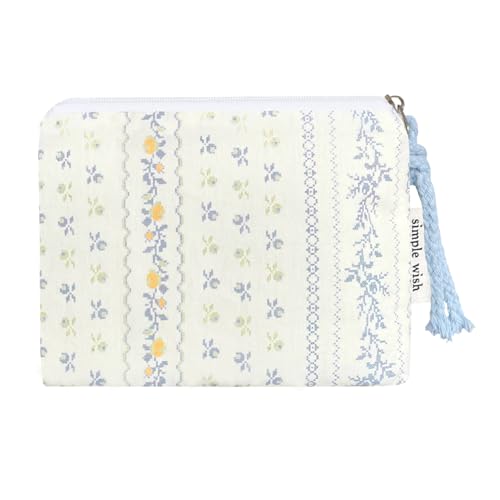 Cotton Floral Small Organizer Bag Coin Pouch with Cute Prints Zipper for Women Girls (DITSTY FLOWER)