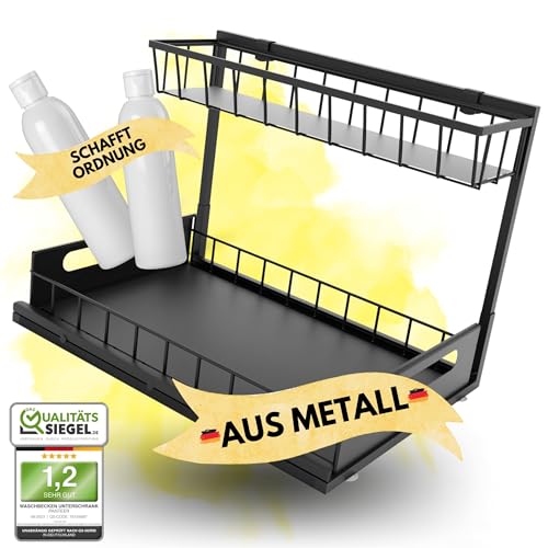 Panteer ® Unter Waschbecken Regal - Große Kapazität Küche Organizer - LANGLEBIG aus Metall - Aufbewahrung Küche - Einsetzbar als Gewürzregal oder Putzmittel Organizer - Küche Zubehör
