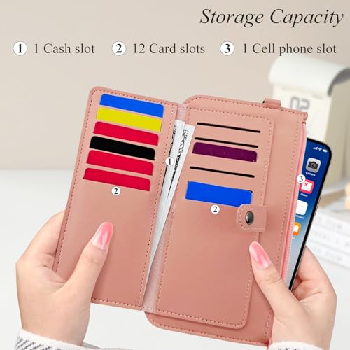Long Handheld Wallet, Multiple Card Slots Women’s Bag with a Double Folding Buckle Zipper Design, Card Holder for Storing ID Cards, Money and Mobile Phones (Black)4