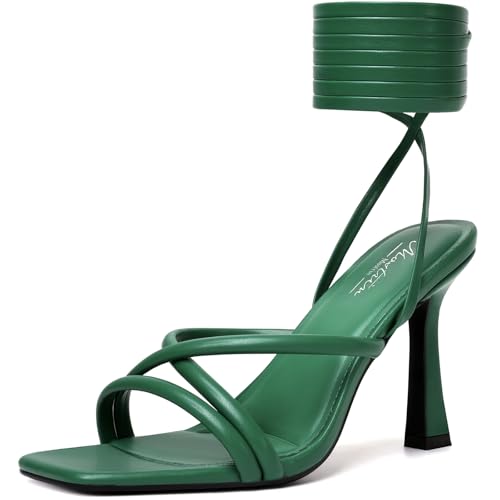 Image of Mostrin Womens Sandals Strappy Heels for Women Lace Up Square Open Toe Heels Tie Up High Heeled Sandals for Prom, Party, Daily Wear