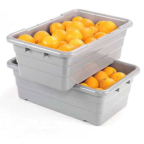 Gray Plastic Bus Tub (Pack Of 6) Commercial Tote Box Cross Stack Nest Utility Tote Tub/Bud Box W/O Lid, 25” L X 16” W X 9” H - For Food Service, Airport, Cafeteria, Seafood, Vegetables, Transporting #TOP5