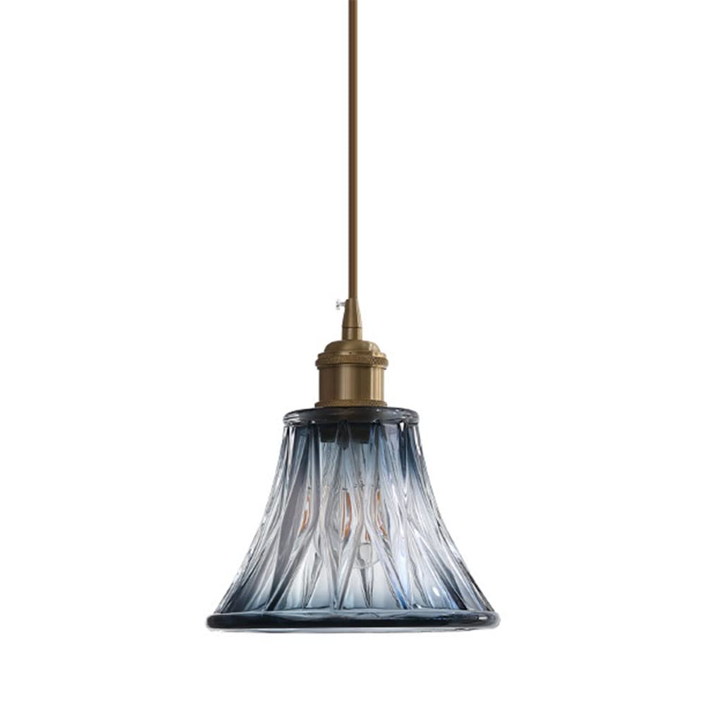 Lampe suspendue étude nordique en verre bleu et laiton vintage