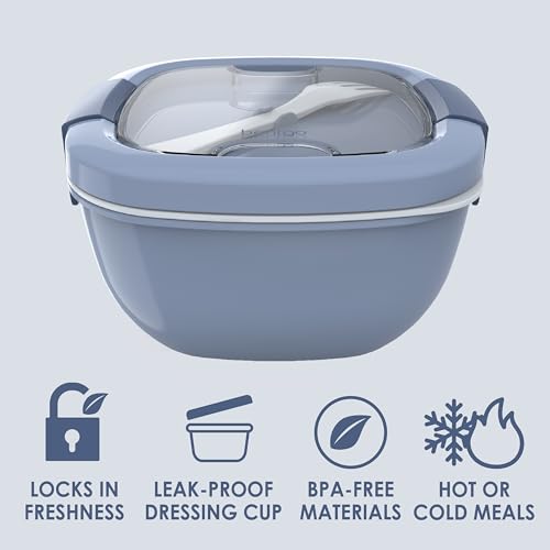 Bentgo Salad Container - 54 oz Bowl with 4-Compartment Toppings Tray, Leak-Proof Dressing Container, Reusable Fork, BPA-Free Lunch Box for Meal Prep & Food Storage; Removable Bento Tray (Slate)