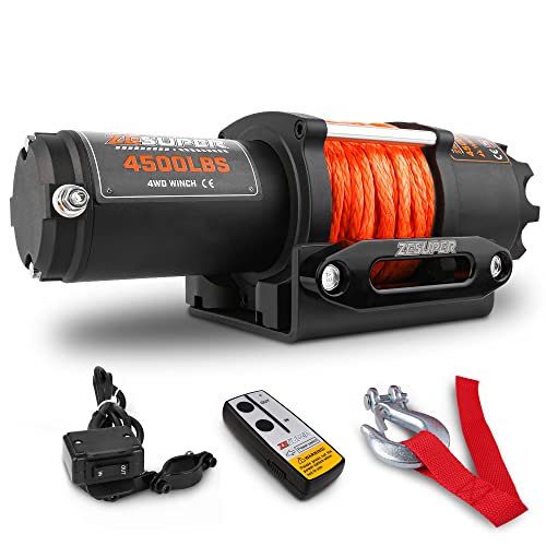 ZESUPER 4500lb Waterproof Winch Electric Winch Kit, Synthetic Rope Waterproof IP67 Electric