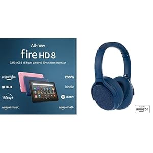 Tablet Bundle: Includes All-new Amazon Fire HD 8 tablet, 8” HD Display, 64 GB (Denim) & Made for Amazon Active Noise Cancelling Bluetooth Headphones (Blue)
