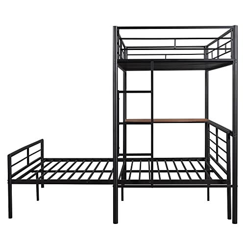 Harper & Bright Designs Metal Bunk Beds Twin Over Full Size,Bunk Beds With Desk, L Shaped Bunk Beds With Built-In Ladder, Full-Length Guardrail, No Box Spring Needed,Black #TOP5