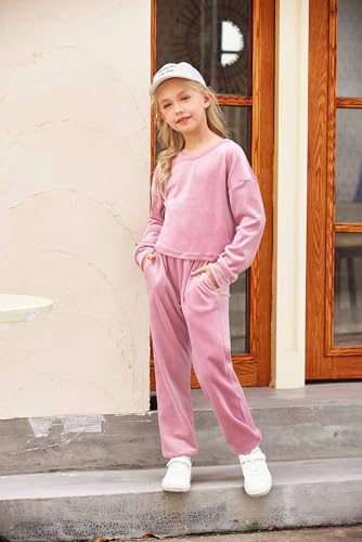 Image of Arshiner Girls 2 Piece Outfit Sweatsuits Set Kids Velour Sweatshirts & Sweatpants Tracksuits Set for Girls