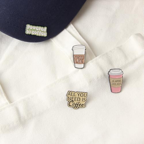 6PCS Coffee Slogans Cups Enamel Pins Bulk, Cartoon Cute Cool Need Coffee Lapel Backpack Hat Pin Set, Decorative Crooches Button for Jeans, Jackets, Bags, Dress, Shoes4