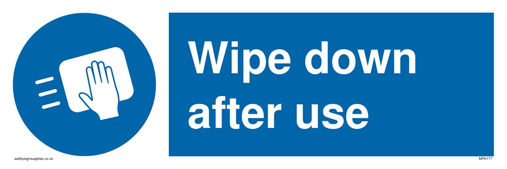 Pack of five - Wipe down after use Sign - 300x100mm - L31