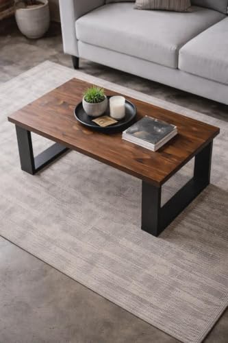 Image of Sheesham Wood Coffee Table | Modern Center Table for Living Room, Lounge & Office | Solid Wooden Tea Table with Contemporary Open Frame Design | Brown