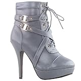 SHOW STORY Light Blue Buckle Strappy High Heel Stiletto Platform Ankle Boots,LF30470LB40,9US,Light Blue