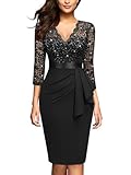 Miusol Women's Retro V Neck Floral Lace Ruffle Style Cocktail Party Dress (X-Large, Glitter-Black)