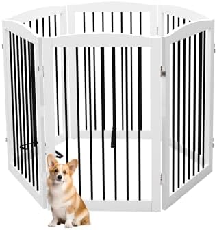 Absperrgitter Hund,Schutzgitter Holz, Freistehendes Hundeabsperrgitter Türgitter Treppengitter Schutzgitter Hund Faltbar Weiß,Kindergitter klappbar (24" Weiß * 6)