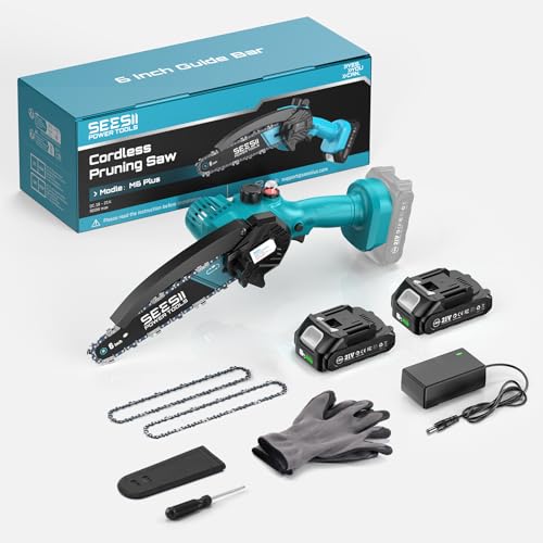 Miniatura 7 de Mini Motosierra Bateria, Seesii 6 Motosierra Eléctrica Bateria Con Depósito Para El Aceite Y 2 Baterías, Motosierra Inalámbrica Portátil Para Podar Árboles De Jardinería Ch610