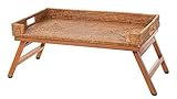 KOUBOO Rattan Breakfast Tray with Foldable Legs, Rectangular Serving Tray, Butler Tray with Folding Wood Stand, Snack Tray for Breakfast, Honey-Brown