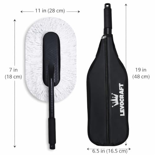 Image of Car Duster Microfiber for Exterior Cleaning - Premium Wax Coated Car Cleaning Duster Brush with Non Slip Handle, Scratch Free Car Dust Cleaner for Cars SUV Bike (with Storage Bag)