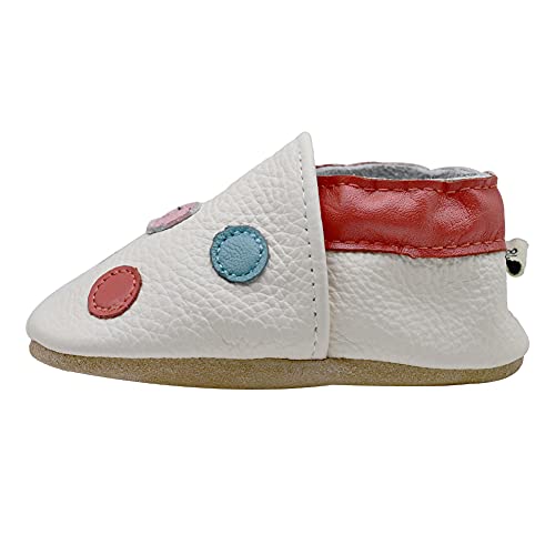 iEvolve Baby Leather Shoes Soft First Walker Shoes Crib Shoes Moccasins for Toddlers(White Dots, 12-18 Months)
