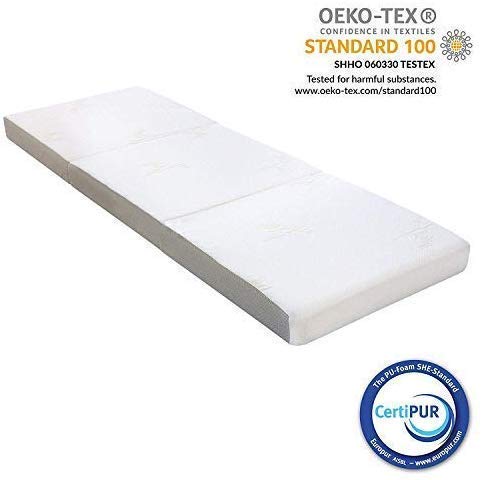 Milliard Colchón Plegable de Tres Partes -10 cm de Profundidad - Para Huéspedes con Funda Extraíble Removible y Base Antideslizante - Single Pequeño (75 x 190 cm)