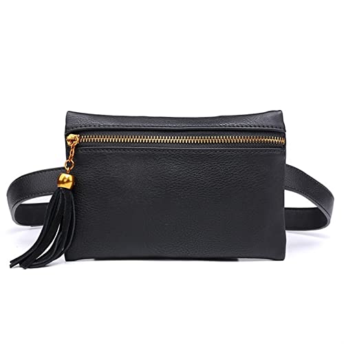 ClearloveWL Sacs à la Taille des Femmes Tassel PU Cuir Petit Sacs Banane Zipper Slim Mesdames Voyage Emballage Crossbody Téléphone Argent Sac Poitrine (Color : Le Noir) Cover