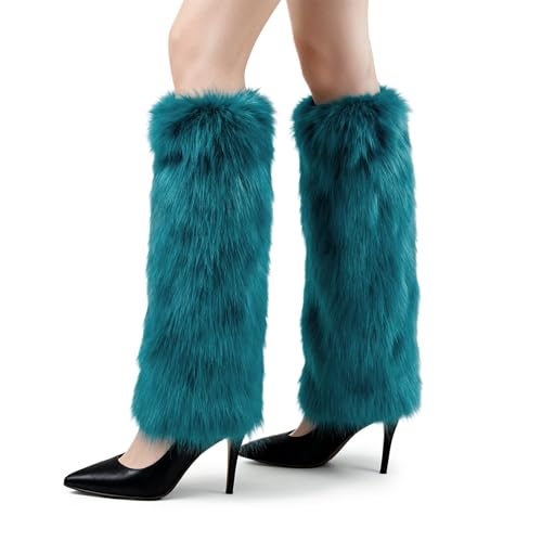 Image of Peecabe Winter Women Faux Fur Fluffy Leg Warmers Fuzzy Long Boot Covers Furry For Christmas