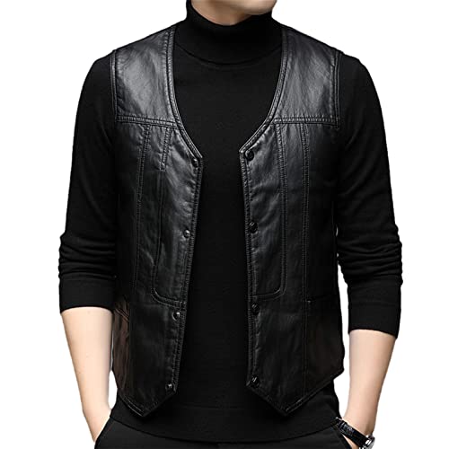 Chaleco de suéter de piel hombre negro casual abrigo sin mangas XXL