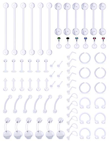 Vsnnsns 14G 16G 20G Clear Piercing Plastic Retainer for Nose Lip Tongue Nipple Eyebrow Septum Belly Rings Industrial Piercing Jewelry Earrings Use for Sport Work Surgery Piercing Retainer 72Pcs