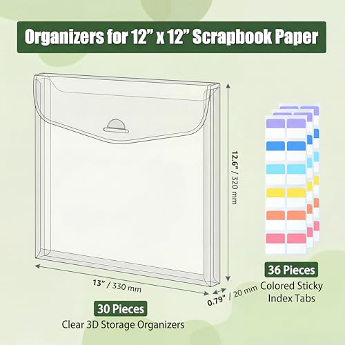 Image of Hukado 10-Pack 12x12 Scrapbook Paper Storage Bag with Color Tabs | Upgraded Wider Side Clear Vinyl Organizer with Handle, Portable Paper Organizer for Cardstock, Vinyl & Craft Supplies