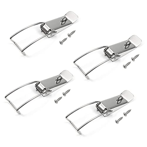 Yinpecly 4Pcs Spring Loaded Toggle Latch Hasp 118.5mm/4.67 inch 201 Stainless Steel Spring Loaded Locks Hasps Hardware Fitting for Cabinets Case Box Trunk Catches, Silver Tone, with Lock Hole
