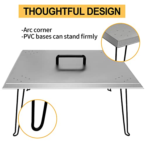 Migoda Heat Deflector 24x24x13\'\', Stainless Steel Fire Pit Cover 1.5mm Thick, Fire Pit Burner Cover to Push Heat Down and Out to Warm Friends and Family, with Carrying Handle and Foldable Legs