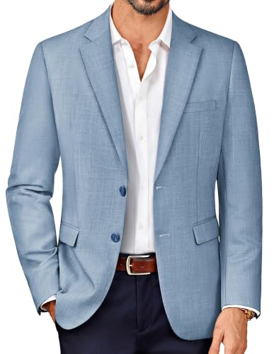 PJ PAUL JONES Mens Business Blazer Wool Blend Slim Fit Suit Jacket Wrinkle Free Sport Coats Blazer Sky Blue L
