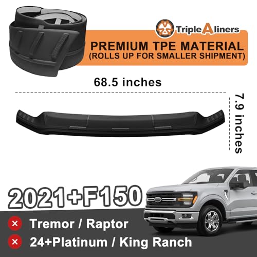 Image of TripleAliners Hood Bug Deflector Protector for 2021-2025 2026 Ford F150 | (Not Fit Tremor /Raptor, 2024+Platinum /King Ranch), Hood Protector, Bug Deflector Shield Replacement, Flexible TPE Material