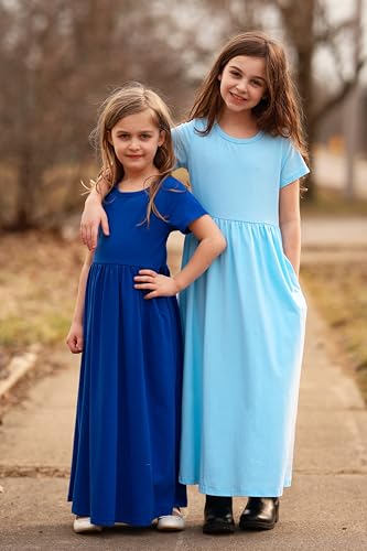 Image of Arshiner Girls Maxi Dress Long /Short Sleeve Casual Holiday Dress with Pockets for 5-13 Years