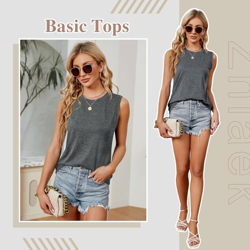 Zhiaek Camiseta Sin Mangas Mujer Verano Cuello Redondo Suelto Camisola Color Sólido Basic Chaleco Blusa T Shirt