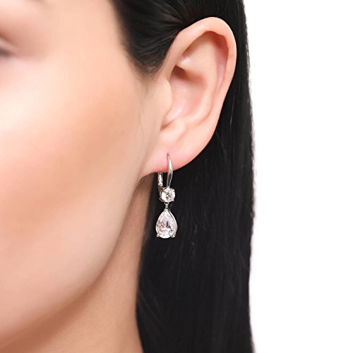 Berricle Sterling Silver Solitaire 3.6 Carat Pear Cut Cubic Zirconia Cz Leverback Anniversary Dangle Drop Earrings For Women, Rhodium Plated #TOP1