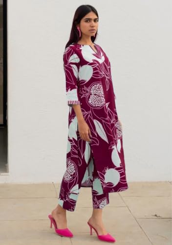 Image of GoSriKi Women's Cotton Blend Straight Printed Kurta with Pant