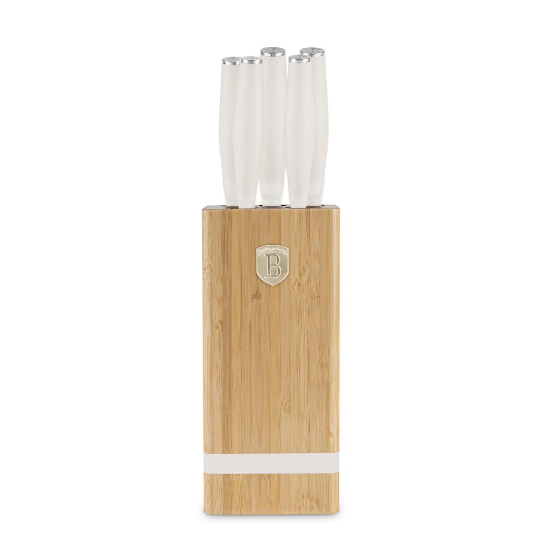 Berlinger Haus Lot de 6 couteaux en acier trempé inoxydable 3cr13 avec support en bambou/crème mat/collection Sahara