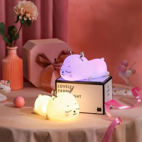 Image of 7-Color Changing Silicon Deer Night Light | Soft Silicone Tap Sensor Lamp | Rechargeable Night Light with USB Cable| Perfect for Toddler, Kids, Boys, Nursery & Home Decor