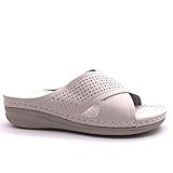  Angkorly - Chaussure Mode Mule Nu-Pieds Style orthopédique Senior Confortable Femme Lanières croisées Strass Diamant Finition surpiqûres Coutures Talon Compensé 4 CM - Beige - D-143 T 41