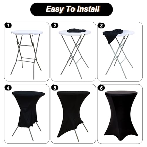 Image of Fixwal 8 Pack Spandex Cocktail Table Covers, 32x43 Inch Black Fitted Stretch Highboy Round Cover Table Cloth for Party, Bar, Pub, Wedding, Banquet