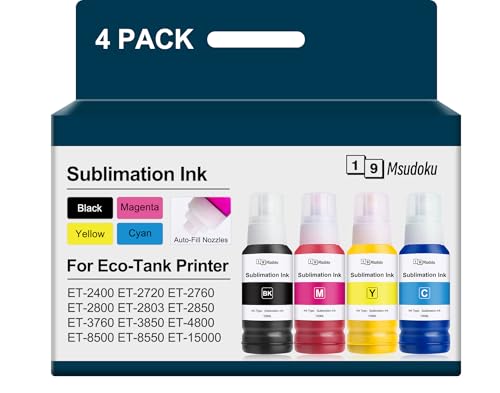 Msudoku Garrafas de refil de tinta de sublimação de 400 ml funcionam com ET-2760 ET-2720 ET-2803 ET-