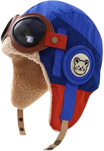 Yixda Baby Kinder Wintermütze Fliegermütze Jungen Mädchen Warme Pilotenmütze Winddichte Earflap Trapper Hut (DE/NL/SE/PL, Alphanumerisch, Einheitsgröße, B02 Dunkelblau)